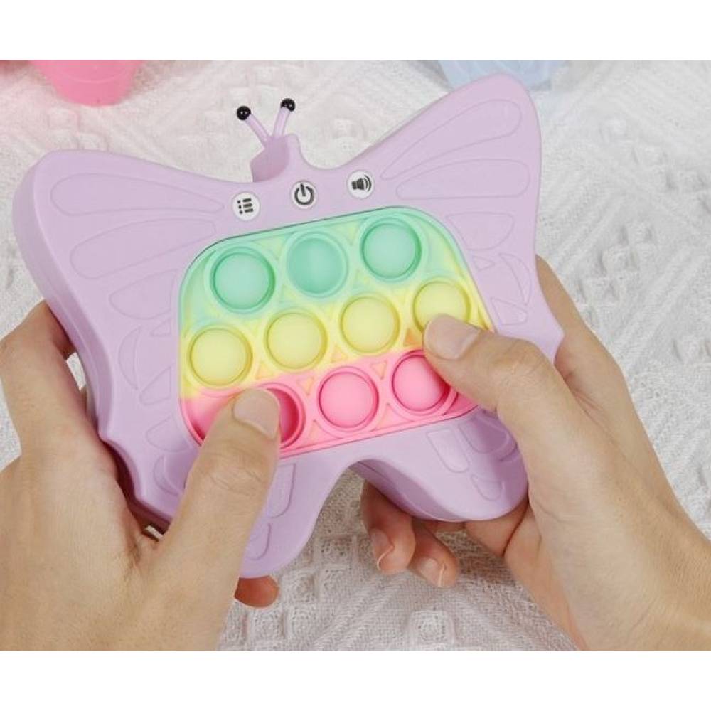 Consola, Joc Interactiv Pop It, 120 nivele, Pentru copii, Model Fluture, Mov Consola, Joc Interactiv Pop It, 120 nivele, Pentru copii, Model Fluture, Mov
