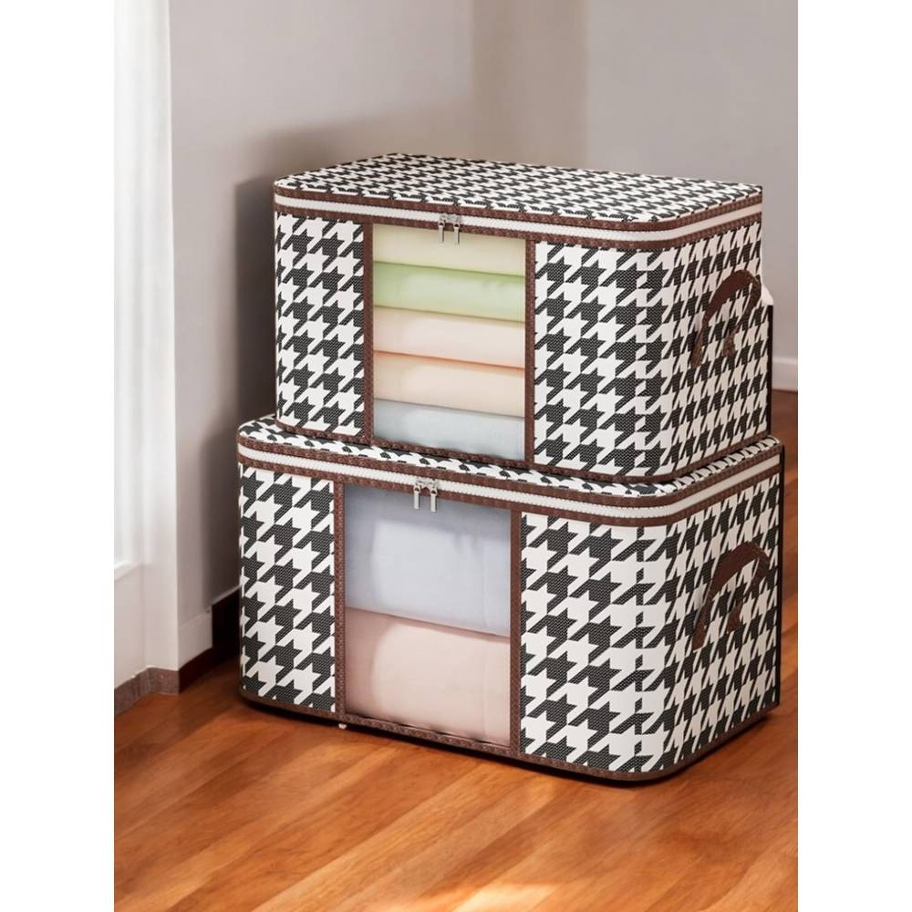 Cutie depozitare pliabila in carouri Alb-negru, 50L Cutie depozitare pliabila in carouri Alb-negru, 50L