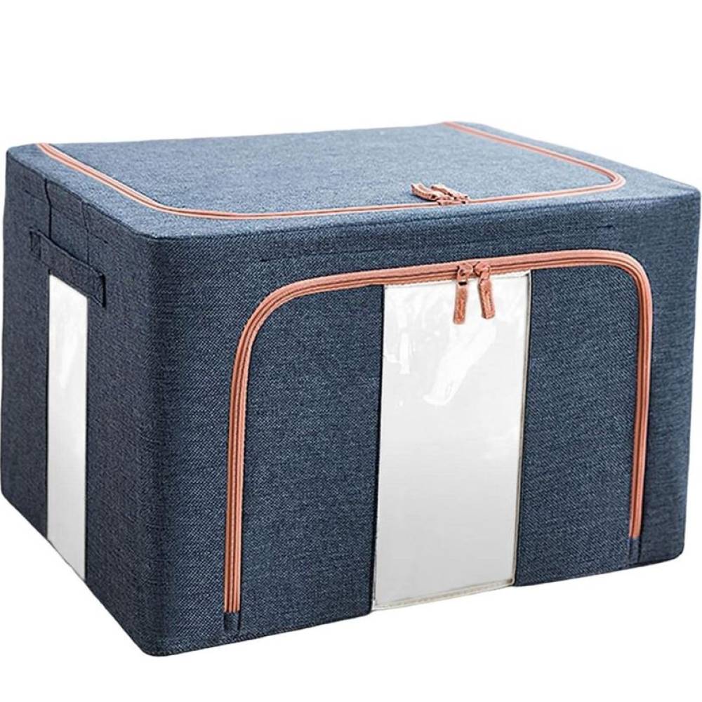 Cutie depozitare 24 litri, pliabila cu fermoar, bleumarin, 2 ferestre Cutie depozitare 24 litri, pliabila cu fermoar, bleumarin, 2 ferestre