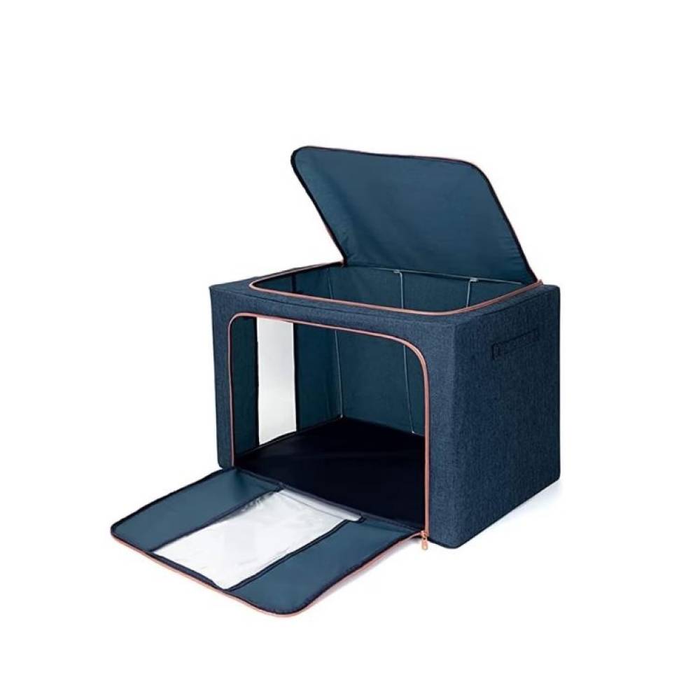 Cutie depozitare 24 litri, pliabila cu fermoar, bleumarin, 2 ferestre Cutie depozitare 24 litri, pliabila cu fermoar, bleumarin, 2 ferestre