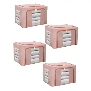 Cutie depozitare 100L cu fermoar Roz pudra, doua ferestre, set 4 buc