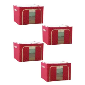 Cutie depozitare imprimeu buline 24L cu fermoar rosu, set 4 buc