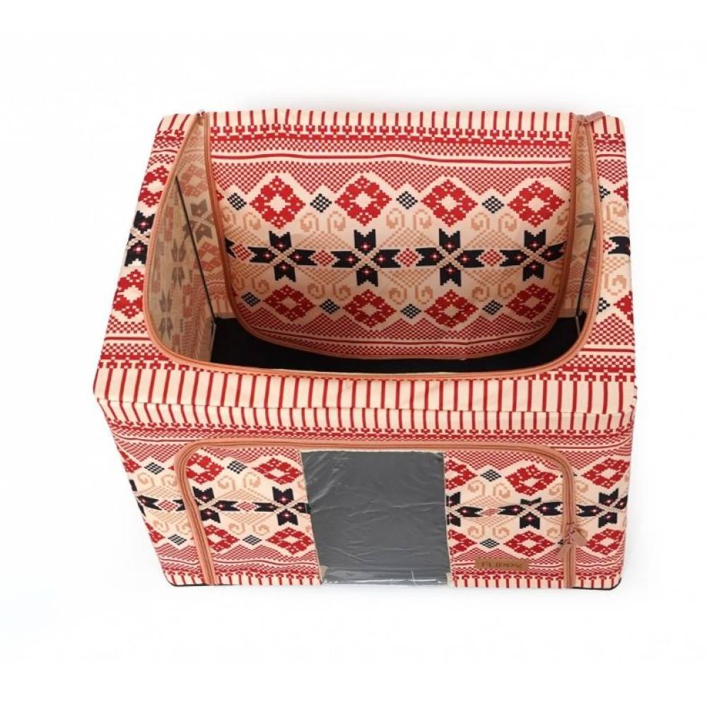 Cutie depozitare pliabila 100 litri cu fermoar, motiv traditional Cutie depozitare pliabila 100 litri cu fermoar, motiv traditional