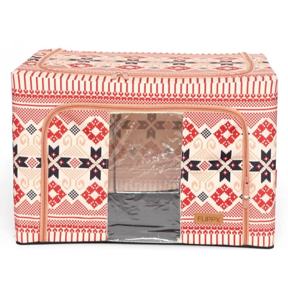 Cutie depozitare pliabila 100 litri cu fermoar, motiv traditional Cutie depozitare pliabila 100 litri cu fermoar, motiv traditional