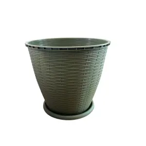 Ghiveci flori tip ratan 9 litri, verde