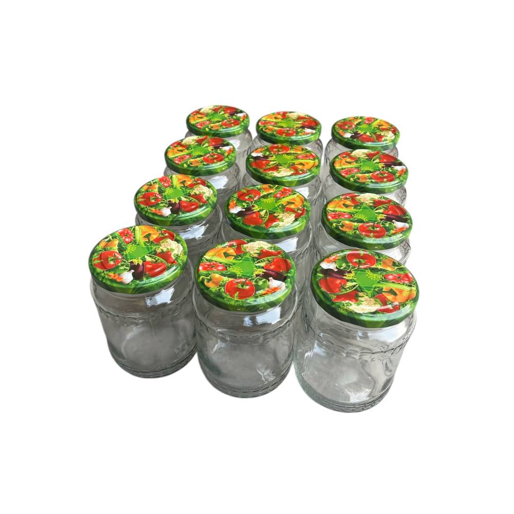 Borcan sticla 720 ml cu capac legume , 12buc/set Borcan sticla 720 ml cu capac legume , 12buc/set