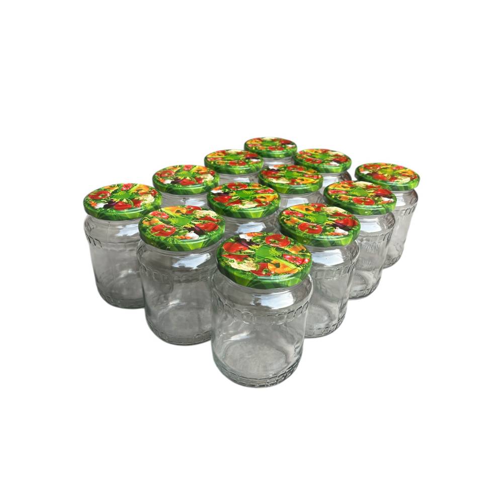 Borcan sticla 720 ml cu capac legume , 12buc/set Borcan sticla 720 ml cu capac legume , 12buc/set