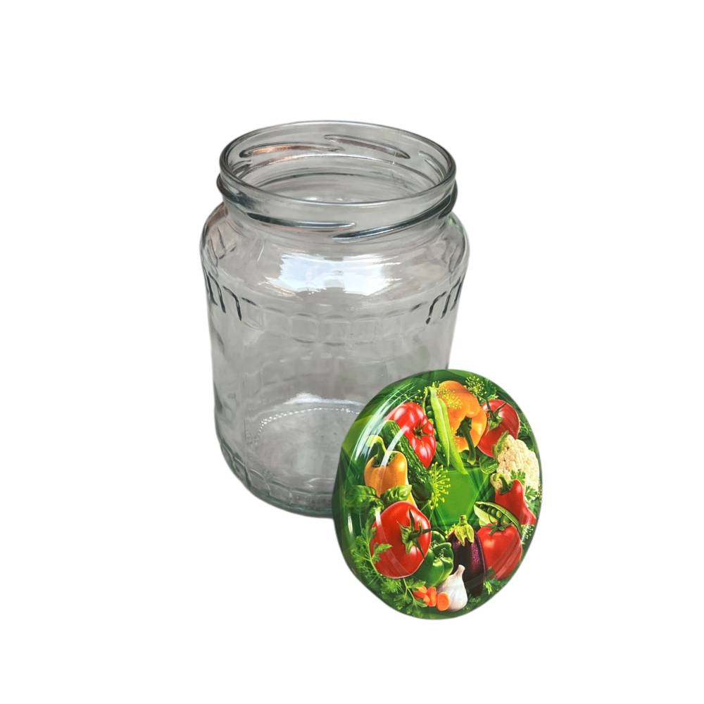 Borcan sticla 720 ml cu capac legume , 12buc/set Borcan sticla 720 ml cu capac legume , 12buc/set