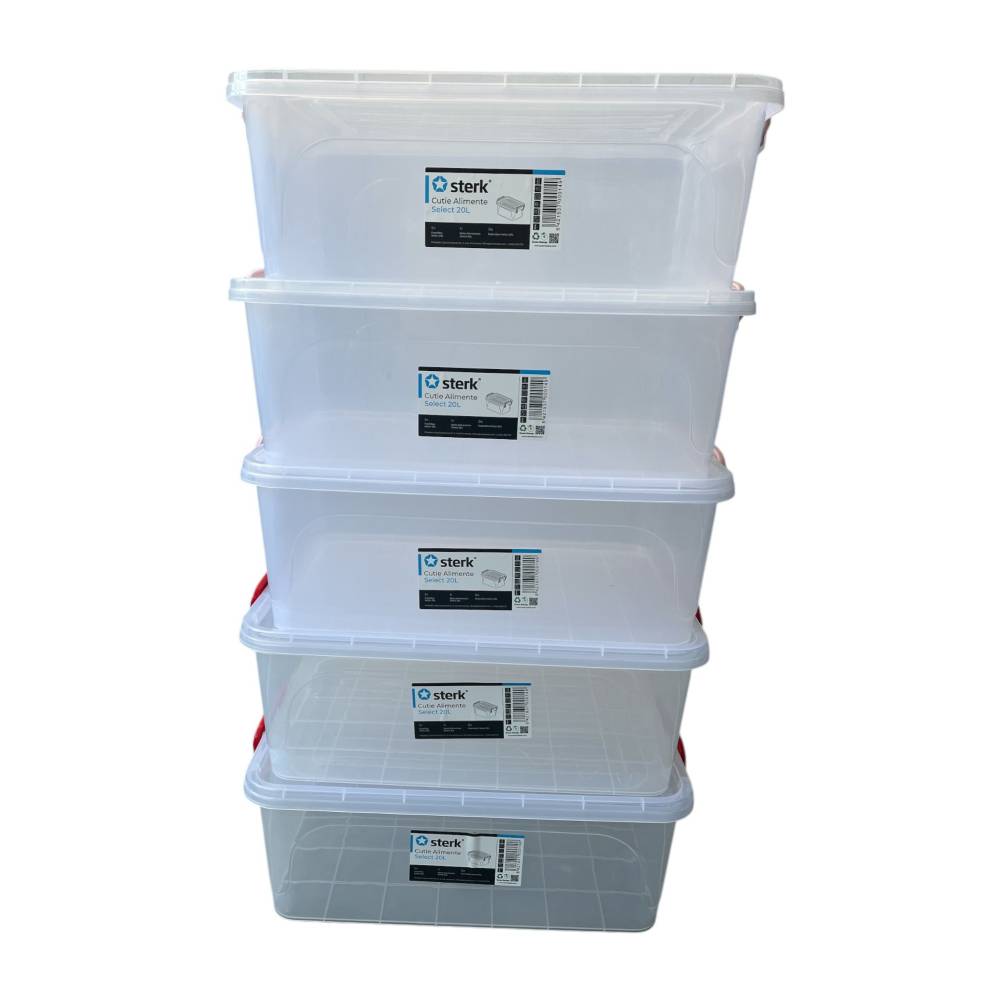 Caserole plastic cu capac (maner) 20 litri, 5 bucati