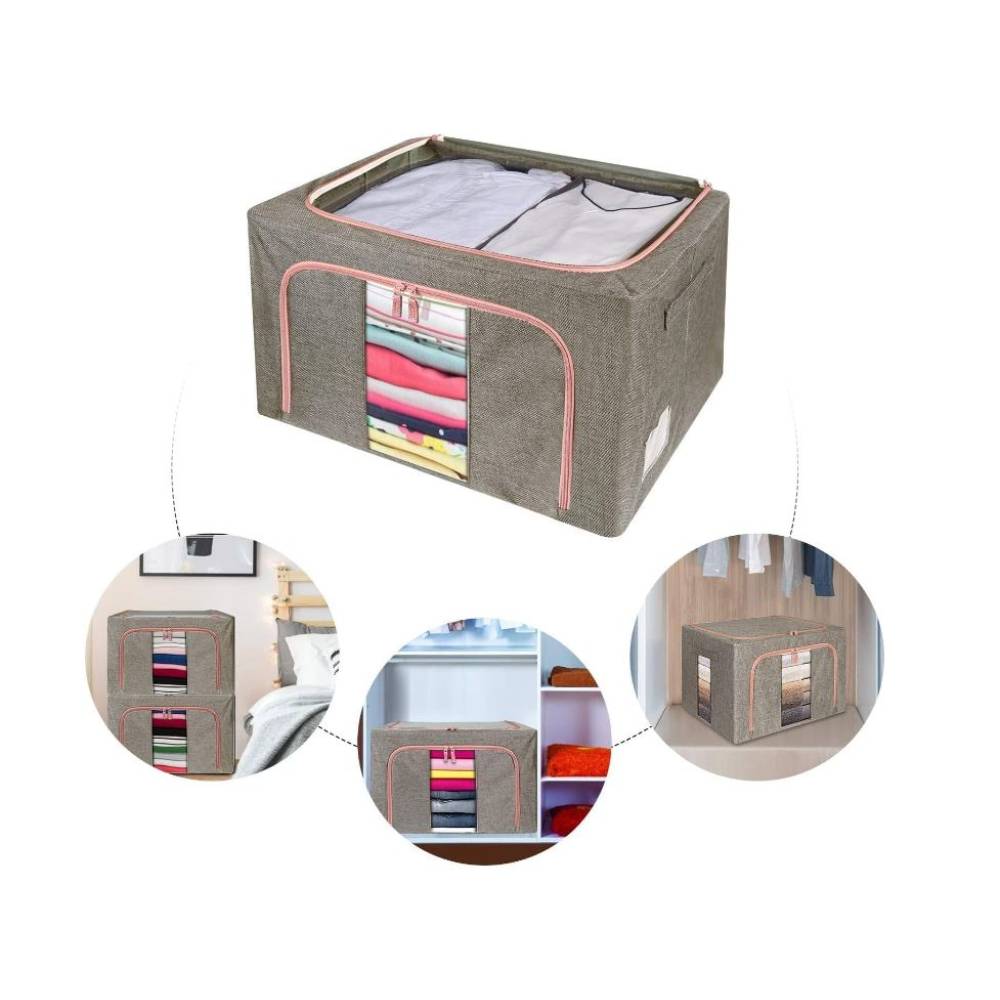 Cutie depozitare 100 litri cu fermoar, crem (pliabila)