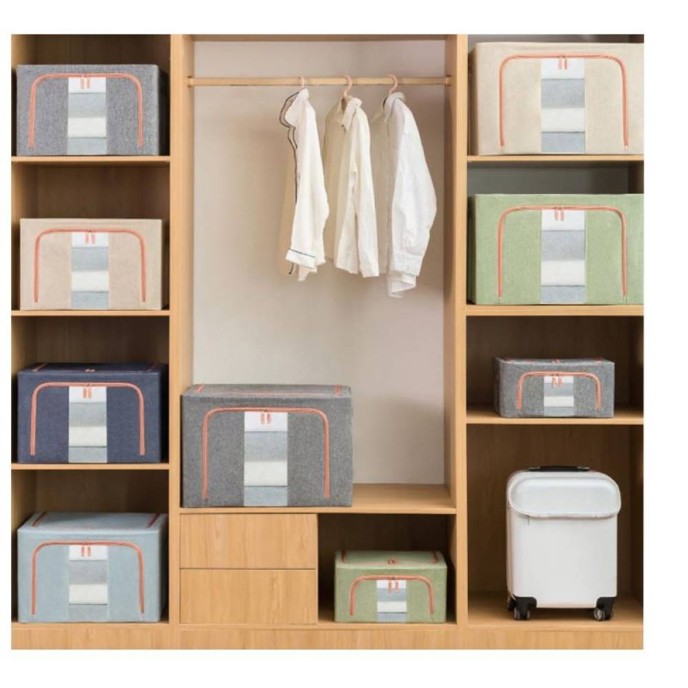 Cutie depozitare 100 litri cu fermoar, crem (pliabila)