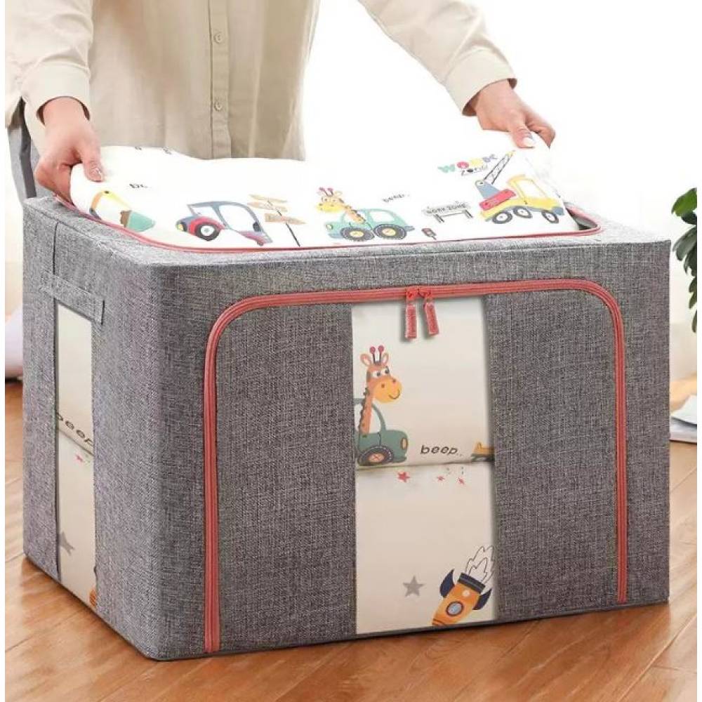 Cutie depozitare 100 litri cu fermoar, crem (pliabila)