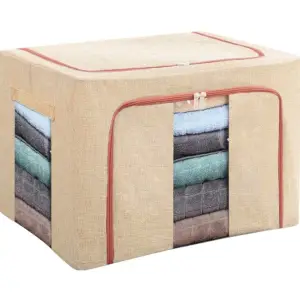 Cutie depozitare 66 litri cu fermoar, crem (pliabila)