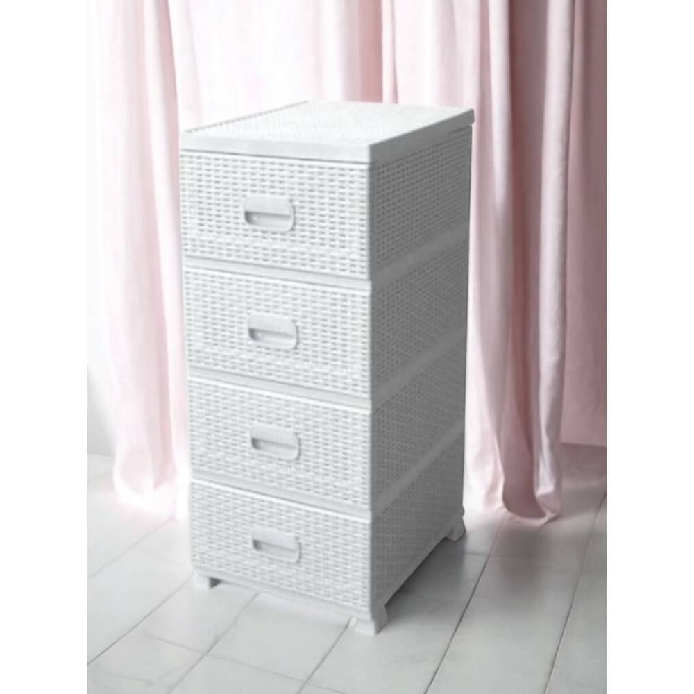 Dulap baie, bucatarie (depozitare) plastic 4 sertare tip ratan alb Dulap baie, bucatarie (depozitare) plastic 4 sertare tip ratan alb