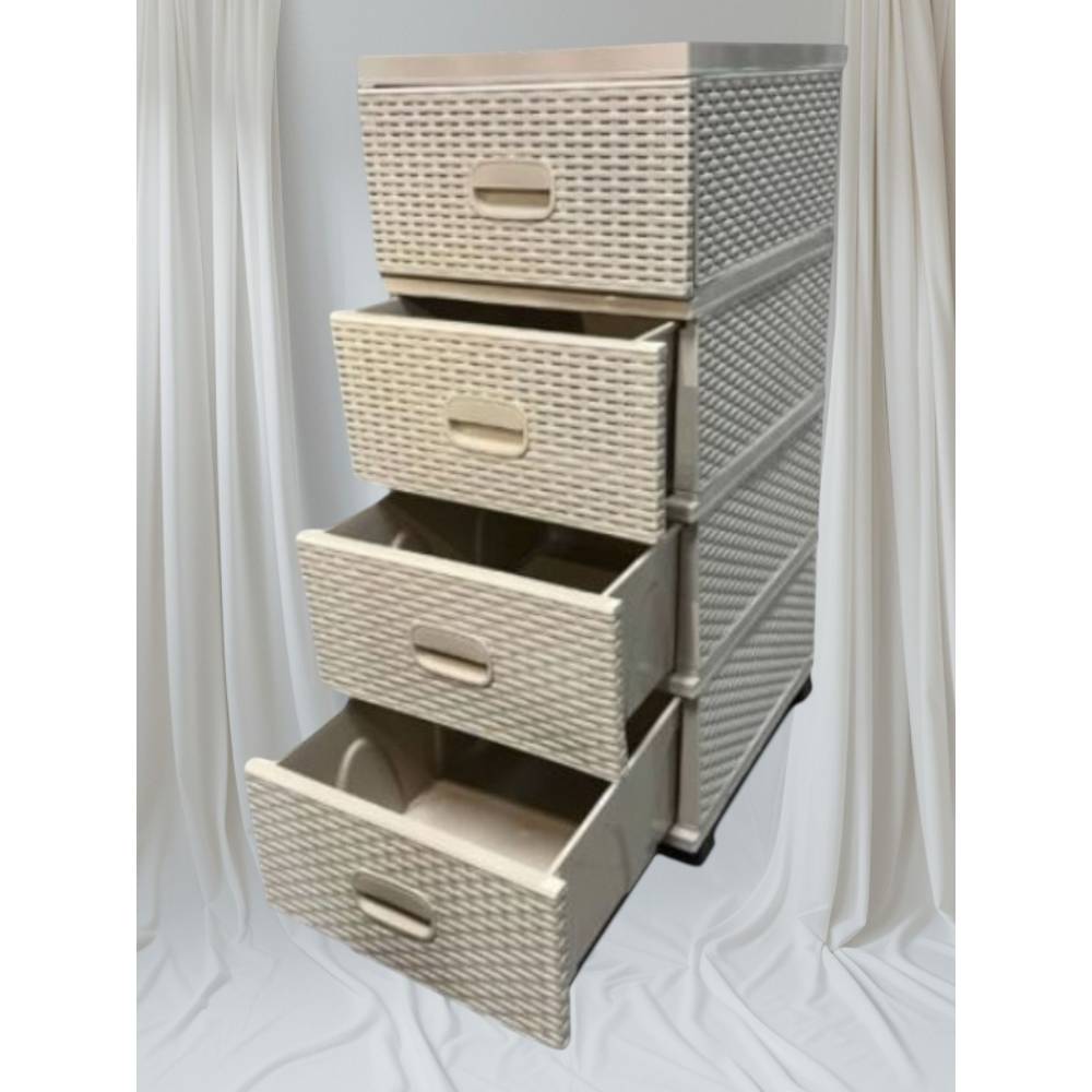 Dulap bucatarie, baie plastic 4 sertare tip ratan bej