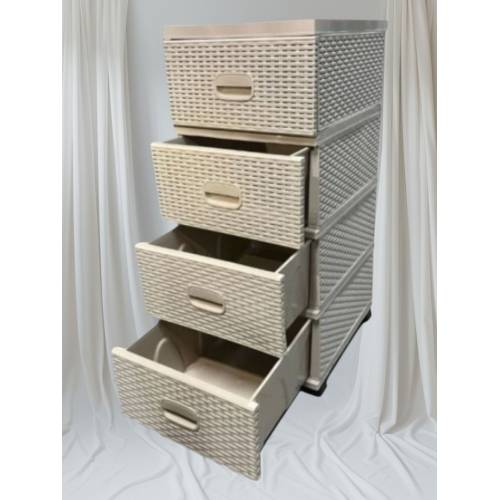 Dulap din plastic depozitare tip ratan Bej cu 4 sertare 47x38x92