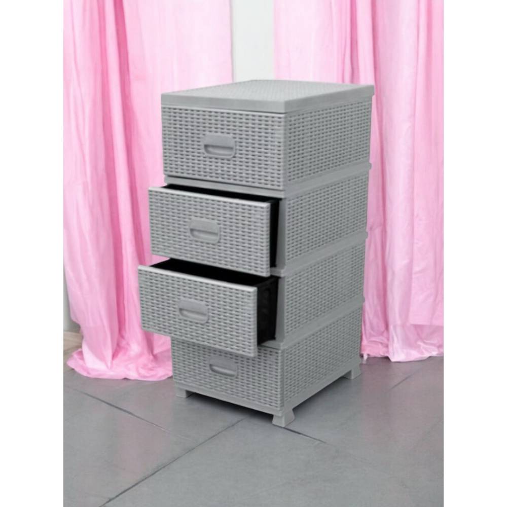 Dulap baie (depozitare) 4 sertare, plastic tip ratan gri Dulap baie (depozitare) 4 sertare, plastic tip ratan gri