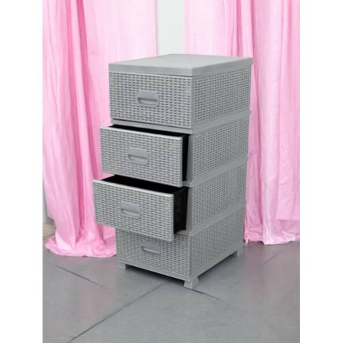 Dulap din plastic depozitare Tip ratan Gri cu 4 sertare 47x38x92