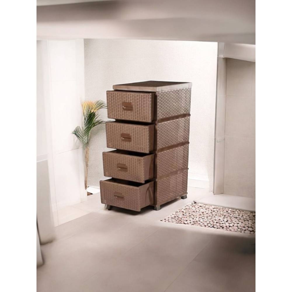 Dulap bucatarie, baie, 4 sertare plastic, tip ratan maro