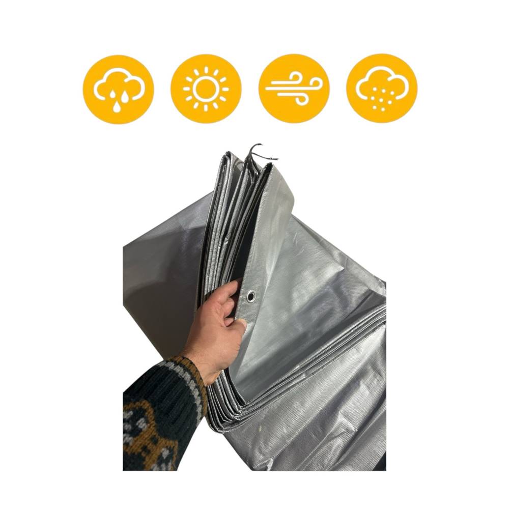 Prelata cu inele Gri 5x10m, densitate 225g/mp, impermeabila Prelata cu inele Gri 5x10m, densitate 225g/mp, impermeabila