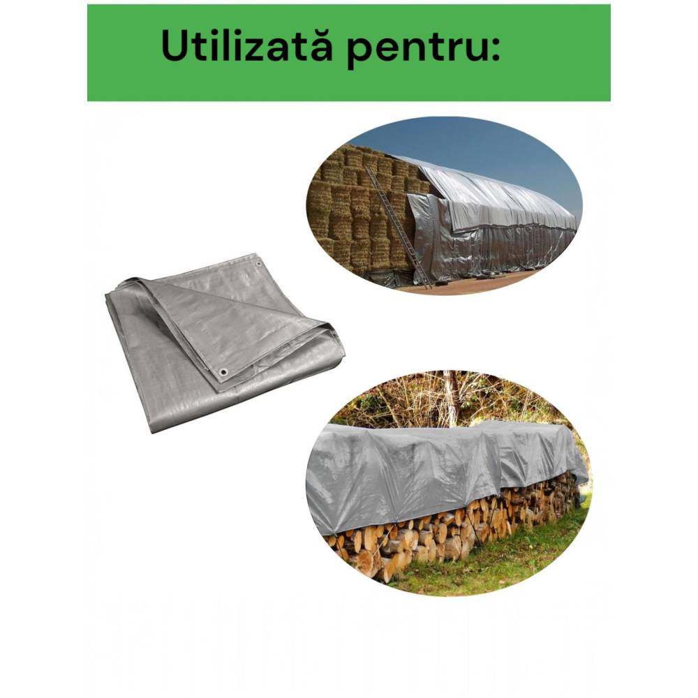 Prelata cu inele Gri 5x10m, densitate 225g/mp, impermeabila Prelata cu inele Gri 5x10m, densitate 225g/mp, impermeabila