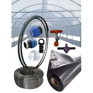 Sistem complet de irigare, tub 20/100m, folie mulcire si conectica