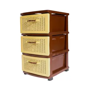 Dulap depozitare plastic cu 3 sertare maro (baie, bucatarie)