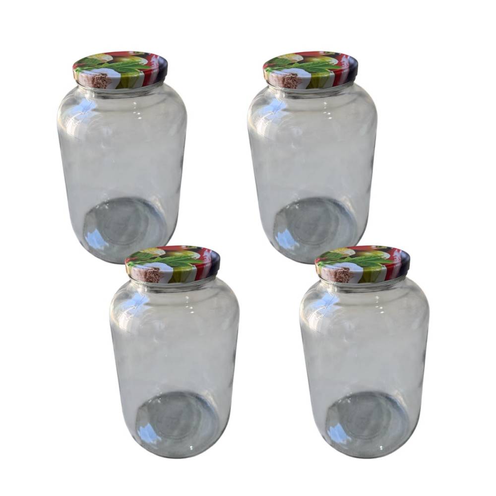 Borcan 5 litri din sticla cu capac (transparent), 4 buc/set Borcan 5 litri din sticla cu capac (transparent), 4 buc/set