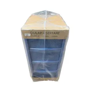 Dulap depozitare din plastic 4 sertare, 40x48x90 cm, albastru