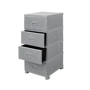 Dulap baie (depozitare) 4 sertare, plastic tip ratan gri