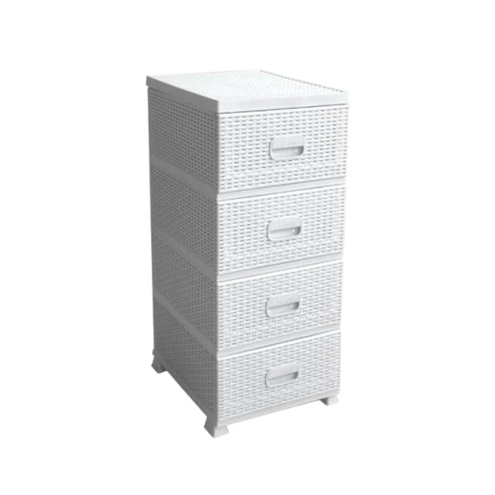 Dulap baie, bucatarie (depozitare) plastic 4 sertare tip ratan alb Dulap baie, bucatarie (depozitare) plastic 4 sertare tip ratan alb