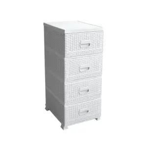 Dulap baie, bucatarie (depozitare) plastic 4 sertare tip ratan alb