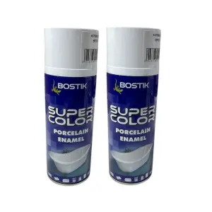 Set 2 x Bostik vopsea, spray cada, efect portelan, alb lucios, interior 400 ml