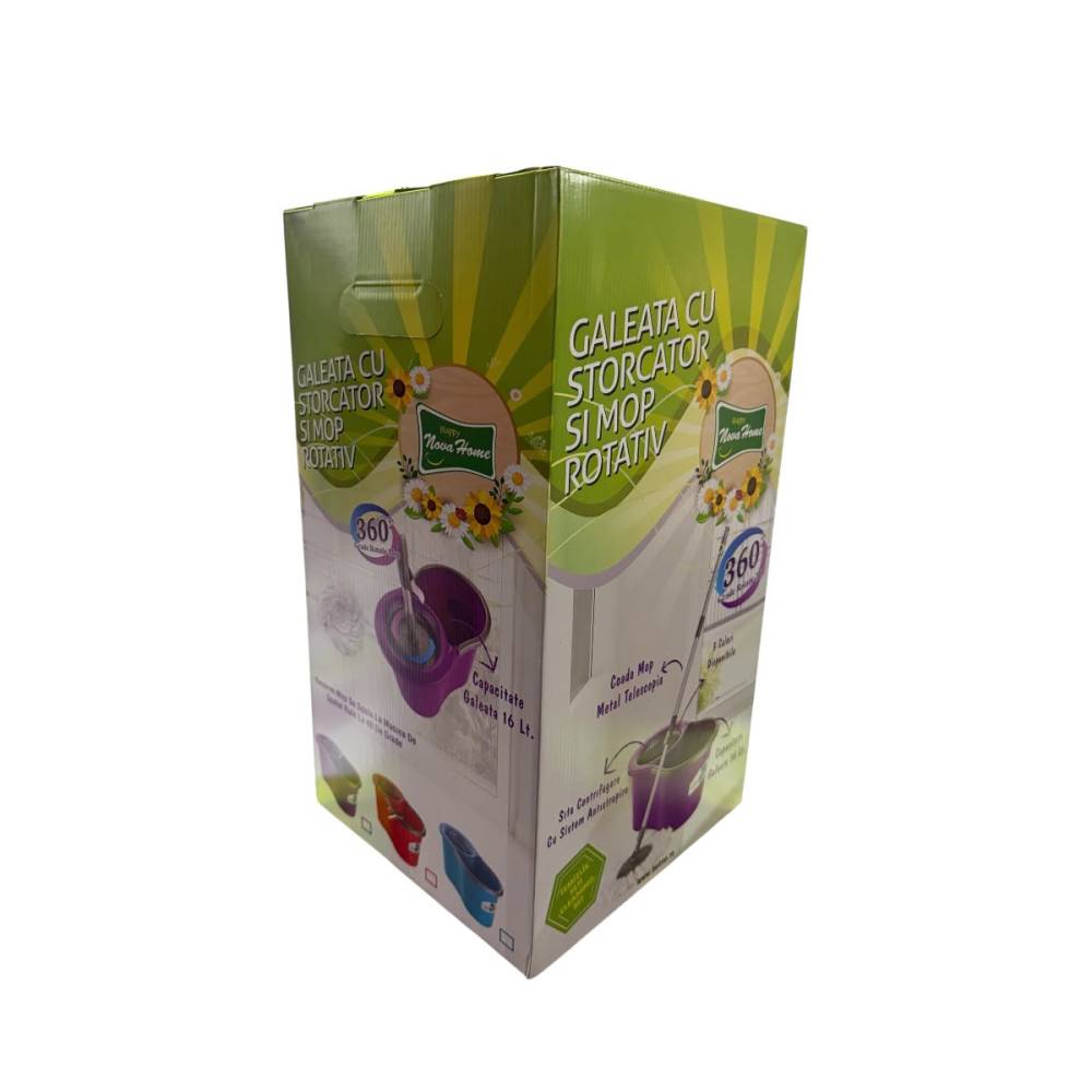 Set galeata cu storcator si mop rotativ 16 litri, Nova Home Set galeata cu storcator si mop rotativ 16 litri, Nova Home