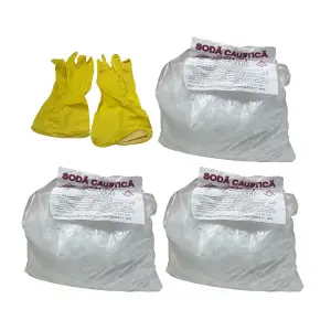 Set 3 x soda caustica 1 kg, Hidroxid de sodiu + 2 x manusi menaj