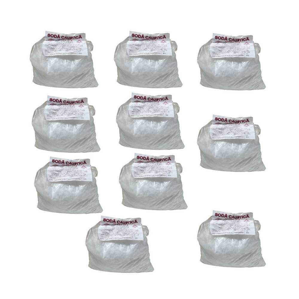 Set 10 x soda caustica 1 kg, Hidroxid de sodiu Set 10 x soda caustica 1 kg, Hidroxid de sodiu