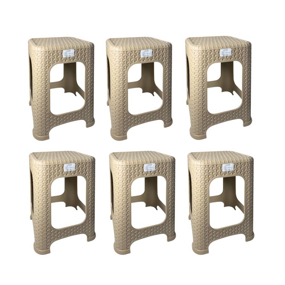 Pachet 6 x taburet bucatarie (scaun plastic) 45 cm, tip ratan bej Pachet 6 x taburet bucatarie (scaun plastic) 45 cm, tip ratan bej