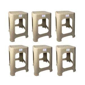 Pachet 6 x taburet bucatarie (scaun plastic) 45 cm, tip ratan bej