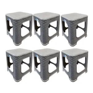 Pachet 6 x taburet plastic (scaun bucatarie) 45 cm tip ratan gri