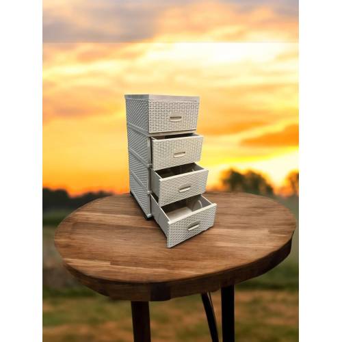 Dulap din plastic depozitare tip ratan Bej cu 4 sertare 47x38x92