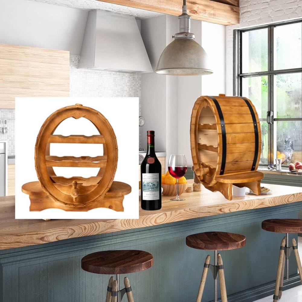 Suport 7 sticle de vin 50cm, cu canea din lemn de brad Suport 7 sticle de vin 50cm, cu canea din lemn de brad