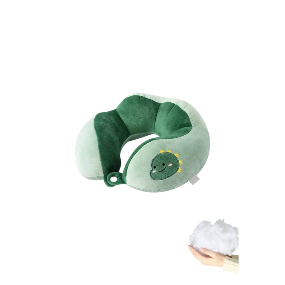 Perna de Calatorie pentru Gat, Umplutura cu Bumbac, Model Brodat Dinozaur, Verde Perna de Calatorie pentru Gat, Umplutura cu Bumbac, Model Brodat Dinozaur, Verde