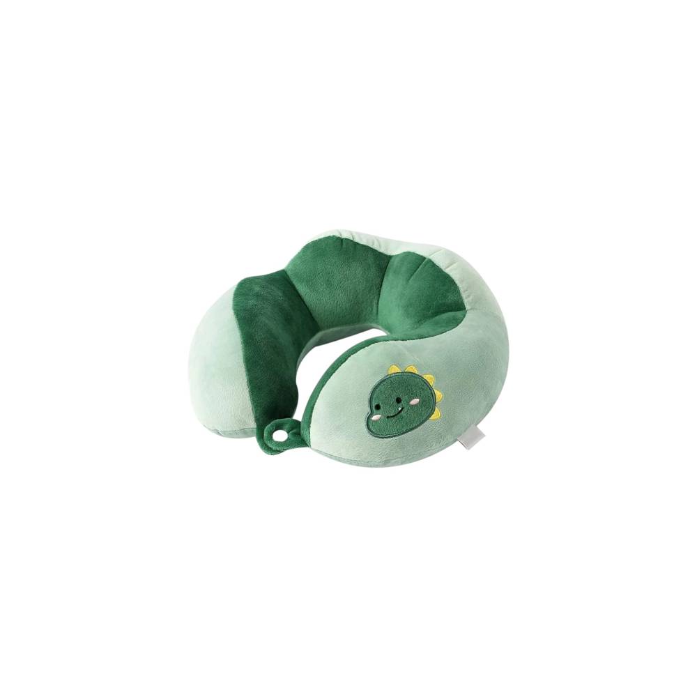 Perna de Calatorie pentru Gat, Umplutura cu Bumbac, Model Brodat Dinozaur, Verde Perna de Calatorie pentru Gat, Umplutura cu Bumbac, Model Brodat Dinozaur, Verde