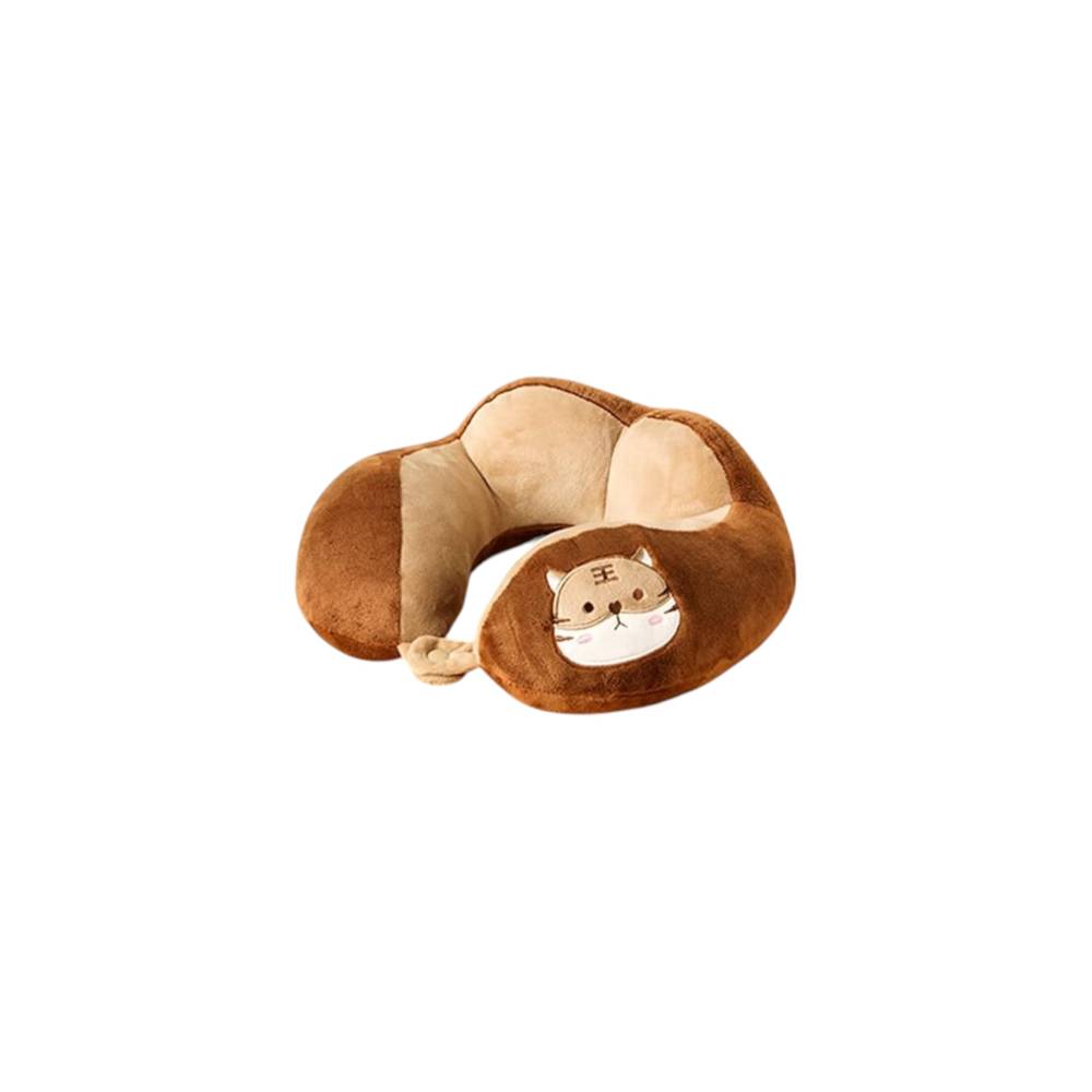 Perna de Calatorie pentru Gat, Umplutura cu Bumbac, Model Brodat Pisica, Maro Perna de Calatorie pentru Gat, Umplutura cu Bumbac, Model Brodat Pisica, Maro