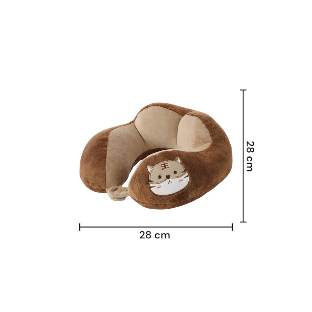 Perna de Calatorie pentru Gat, Umplutura cu Bumbac, Model Brodat Pisica, Maro Perna de Calatorie pentru Gat, Umplutura cu Bumbac, Model Brodat Pisica, Maro