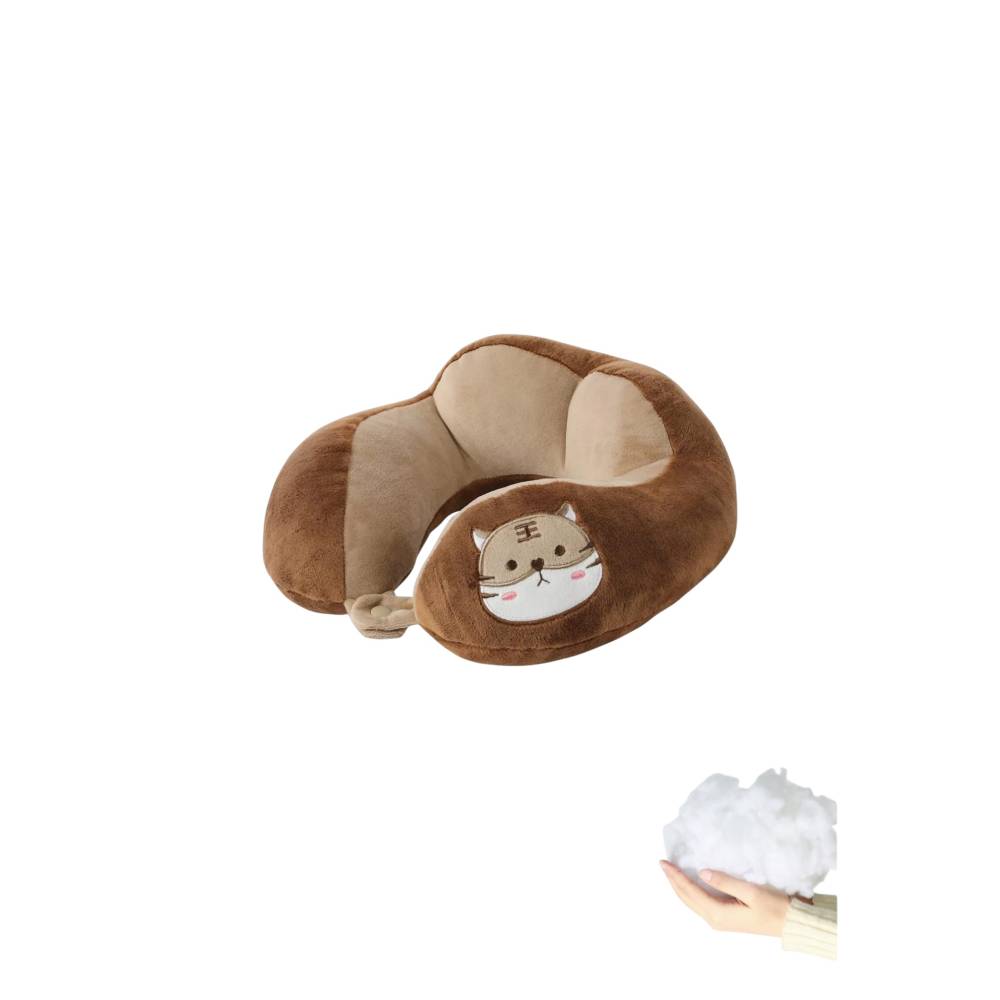 Perna de Calatorie pentru Gat, Umplutura cu Bumbac, Model Brodat Pisica, Maro Perna de Calatorie pentru Gat, Umplutura cu Bumbac, Model Brodat Pisica, Maro