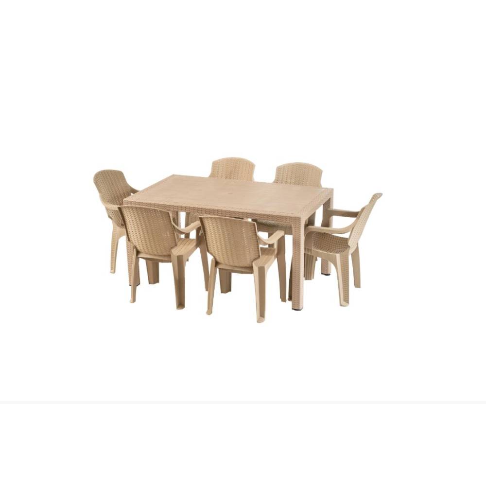 Masa cu scaune terasa tip ratan (crem) set 6 persoane Masa cu scaune terasa tip ratan (crem) set 6 persoane