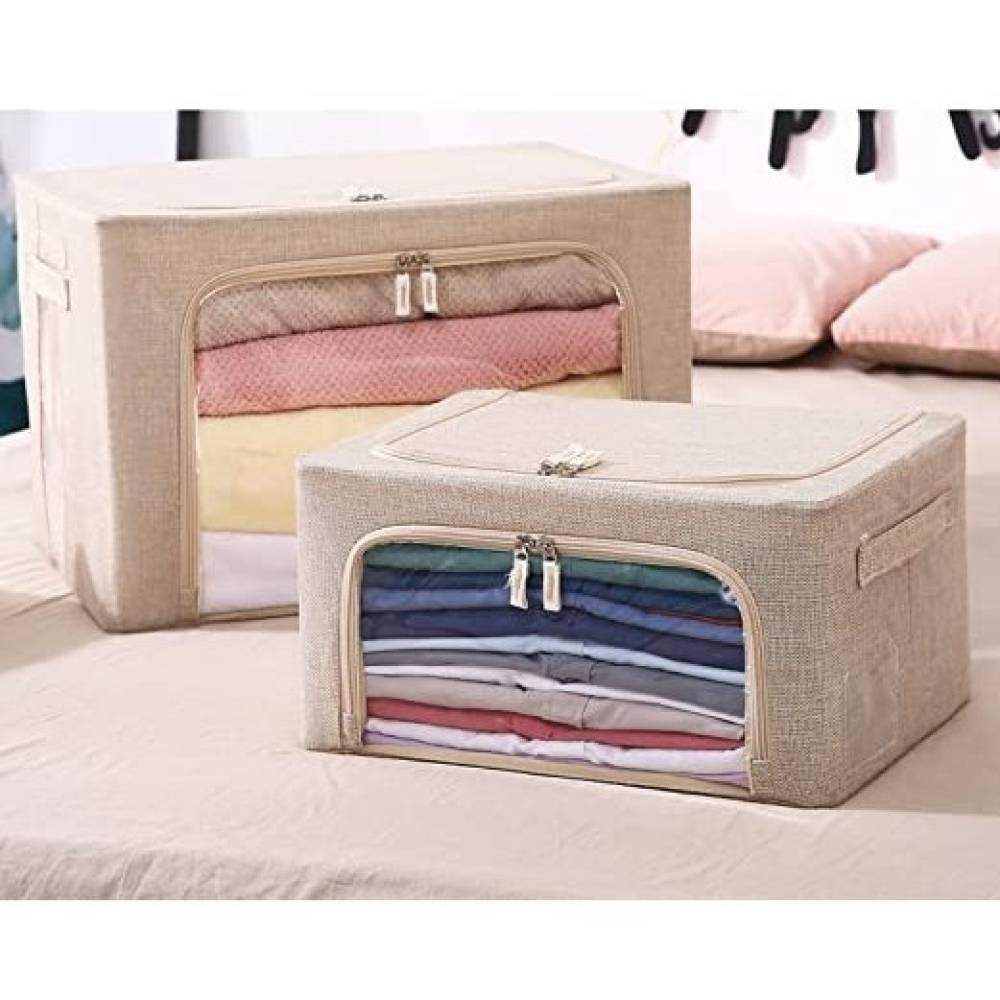 Cutie depozitare 24 litri, pliabila cu fermoar, crem, 2 ferestre Cutie depozitare 24 litri, pliabila cu fermoar, crem, 2 ferestre