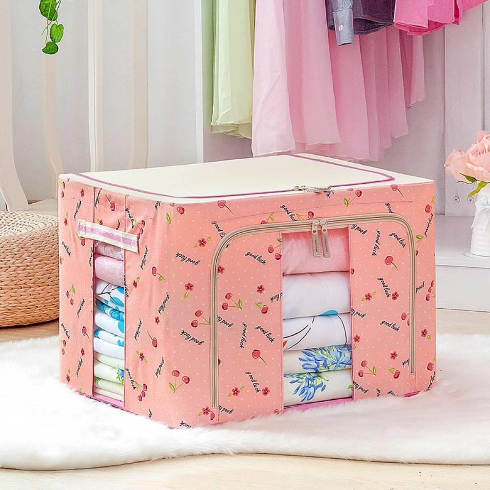 Cutie depozitare pliabila 24 litri cu fermoar, cirese roz Cutie depozitare pliabila 24 litri cu fermoar, cirese roz