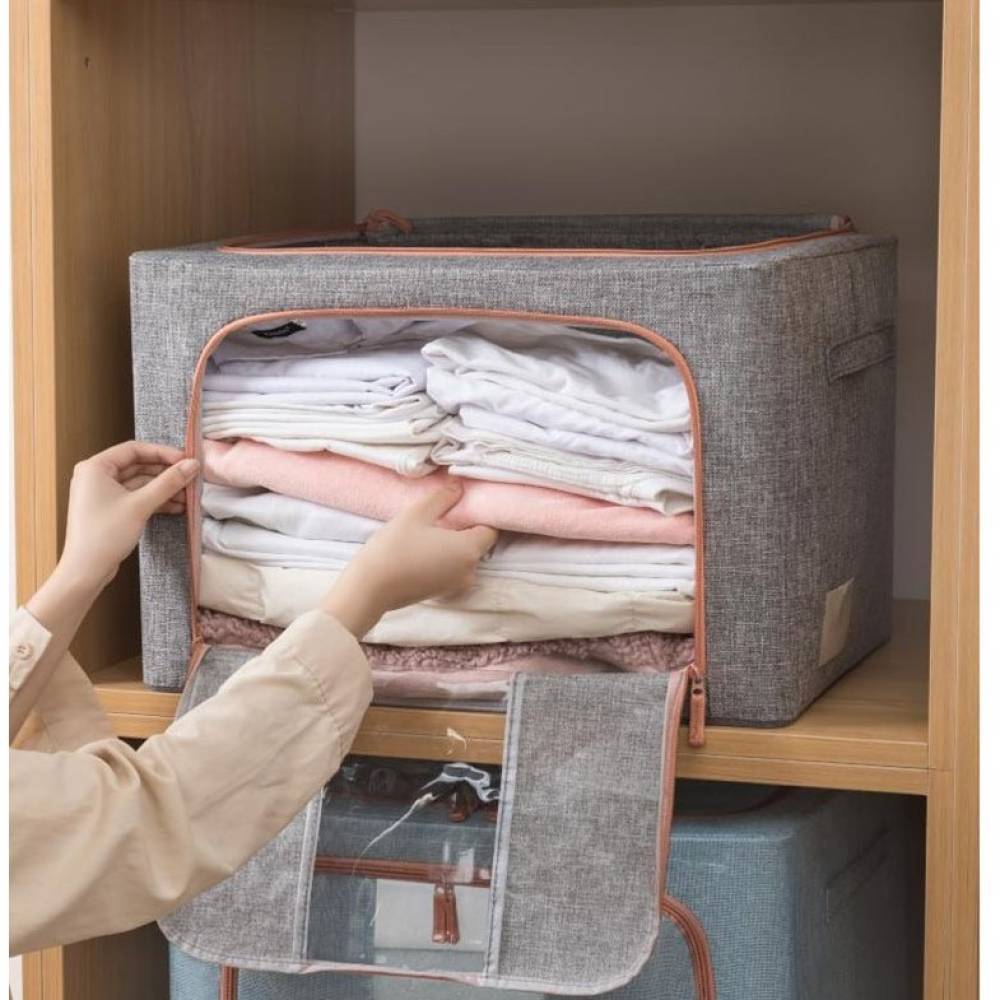 Cutie depozitare 100 litri cu fermoar, gri (pliabila) Cutie depozitare 100 litri cu fermoar, gri (pliabila)